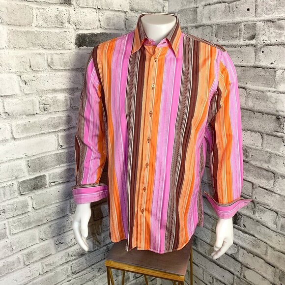 Jack Lipson Sport Casual Striped Print Flip Cuff Shirt - Picture 1 of 13